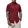 imageVerdusa Mens Button Front Short Sleeve Collar Velvet Shirt Tops CasualShirtsRed