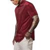 imageVerdusa Mens Button Front Short Sleeve Collar Velvet Shirt Tops CasualShirtsRed