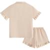 imageVerdusa Womens 2 Piece Lounge Sets Cute Linen Pajama Set Ruffled Sleeve Shirt and Shorts ApricotApricot