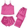imageVerdusa Womens 4 Piece Satin Cami Top and Shorts Pants Nightwear Pajama SetLeopard Hot Pink