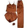 imageVerdusa Womens 4 Piece Satin Cami Top and Shorts Pants Nightwear Pajama SetRust Brown