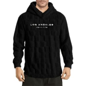 imageVerdusa Mens Fuzzy Pullover Hoodie Long Sleeve Letter Embroidery Hooded SweatshirtBlack