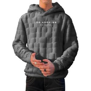 imageVerdusa Mens Fuzzy Pullover Hoodie Long Sleeve Letter Embroidery Hooded SweatshirtDark Grey L