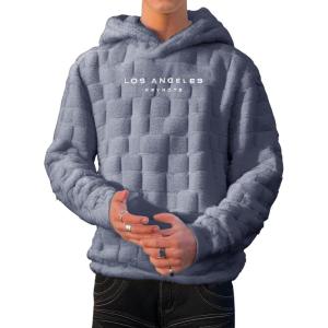 imageVerdusa Mens Fuzzy Pullover Hoodie Long Sleeve Letter Embroidery Hooded SweatshirtDusty Blue
