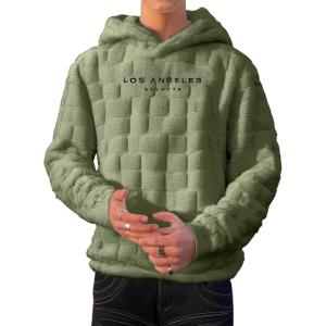 imageVerdusa Mens Fuzzy Pullover Hoodie Long Sleeve Letter Embroidery Hooded SweatshirtGreen L