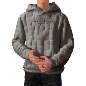 imageVerdusa Mens Fuzzy Pullover Hoodie Long Sleeve Letter Embroidery Hooded SweatshirtLight Grey L