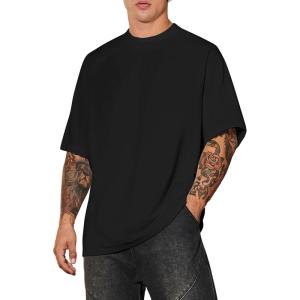 imageVerdusa Mens Oversized Shirts Short Sleeve Loose Fit Casual Solid Basic Tee TopsBlack