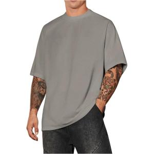 imageVerdusa Mens Oversized Shirts Short Sleeve Loose Fit Casual Solid Basic Tee TopsGrey