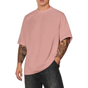 imageVerdusa Mens Oversized Shirts Short Sleeve Loose Fit Casual Solid Basic Tee TopsPink