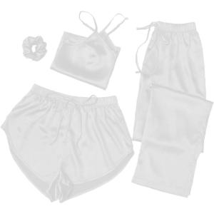 imageVerdusa Womens 4 Piece Satin Cami Top and Shorts Pants Nightwear Pajama SetWhite