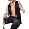 imageVerdusa Mens Sleeveless V Neck Studded Detail Fringe Trim Open Front Vest JacketBlack