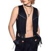 imageVerdusa Mens Sleeveless V Neck Studded Detail Fringe Trim Open Front Vest JacketBlack