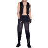 imageVerdusa Mens Sleeveless V Neck Studded Detail Fringe Trim Open Front Vest JacketBlack