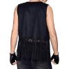 imageVerdusa Mens Sleeveless V Neck Studded Detail Fringe Trim Open Front Vest JacketBlack