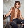 imageVerdusa Mens Sleeveless V Neck Studded Detail Fringe Trim Open Front Vest JacketKhaki