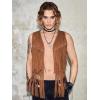 imageVerdusa Mens Sleeveless V Neck Studded Detail Fringe Trim Open Front Vest JacketKhaki