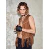 imageVerdusa Mens Sleeveless V Neck Studded Detail Fringe Trim Open Front Vest JacketKhaki
