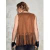 imageVerdusa Mens Sleeveless V Neck Studded Detail Fringe Trim Open Front Vest JacketKhaki