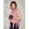 imageVerdusa Mens Sleeveless V Neck Studded Detail Fringe Trim Open Front Vest JacketPink