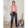 imageVerdusa Mens Sleeveless V Neck Studded Detail Fringe Trim Open Front Vest JacketPink