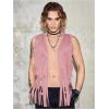imageVerdusa Mens Sleeveless V Neck Studded Detail Fringe Trim Open Front Vest JacketPink