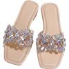 imageVerdusa Womens Rhinestone Clear Flat Sandals Square Toe Slide SandalsBeige