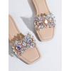 imageVerdusa Womens Rhinestone Clear Flat Sandals Square Toe Slide SandalsBeige