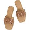 imageVerdusa Womens Rhinestone Clear Flat Sandals Square Toe Slide SandalsLight Brown