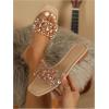 imageVerdusa Womens Rhinestone Clear Flat Sandals Square Toe Slide SandalsLight Brown