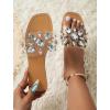 imageVerdusa Womens Rhinestone Clear Flat Sandals Square Toe Slide SandalsSilver