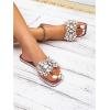 imageVerdusa Womens Rhinestone Clear Flat Sandals Square Toe Slide SandalsSilver Beige