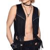 imageVerdusa Mens Sleeveless V Neck Studded Detail Fringe Trim Open Front Vest JacketBlack
