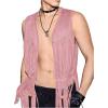 imageVerdusa Mens Sleeveless V Neck Studded Detail Fringe Trim Open Front Vest JacketPink
