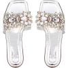 imageVerdusa Womens Rhinestone Clear Flat Sandals Square Toe Slide SandalsSilver Beige