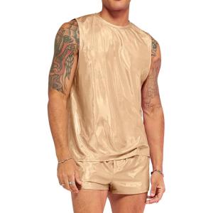 imageVerdusa Mens 2 Piece Metallic Outfit Sleeveless Tank Top and Short Tracksuit SetsGold