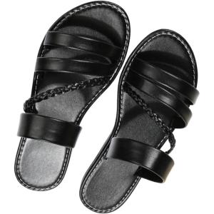 imageVerdusa Womens Braided Strappy Flat Sandals Summer Slides Open Toe Beach ShoesBlack