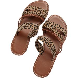 imageVerdusa Womens Braided Strappy Flat Sandals Summer Slides Open Toe Beach ShoesBrown Leopard