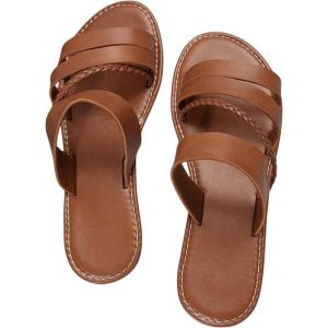 imageVerdusa Womens Braided Strappy Flat Sandals Summer Slides Open Toe Beach ShoesMocha Brown