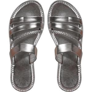 imageVerdusa Womens Braided Strappy Flat Sandals Summer Slides Open Toe Beach ShoesSilver