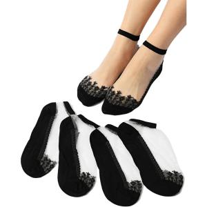 imageVerdusa Womens Fishnet Floral Lace Transparent SocksBlack1