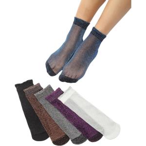 imageVerdusa Womens Fishnet Floral Lace Transparent SocksBlue Multi