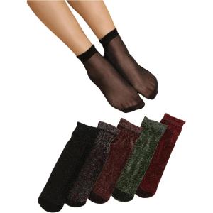 imageVerdusa Womens Fishnet Floral Lace Transparent SocksRed Multi