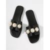 imageVerdusa Womens Flat Sandals Pearl Sandals Square Toe Summer Slip On Flat ShoesBlack