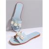 imageVerdusa Womens Flat Sandals Pearl Sandals Square Toe Summer Slip On Flat ShoesBlue