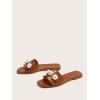 imageVerdusa Womens Flat Sandals Pearl Sandals Square Toe Summer Slip On Flat ShoesBrown