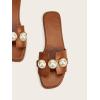imageVerdusa Womens Flat Sandals Pearl Sandals Square Toe Summer Slip On Flat ShoesBrown