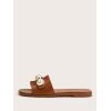 imageVerdusa Womens Flat Sandals Pearl Sandals Square Toe Summer Slip On Flat ShoesBrown