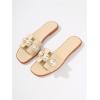 imageVerdusa Womens Flat Sandals Pearl Sandals Square Toe Summer Slip On Flat ShoesLight Brown