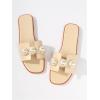 imageVerdusa Womens Flat Sandals Pearl Sandals Square Toe Summer Slip On Flat ShoesLight Brown
