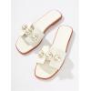 imageVerdusa Womens Flat Sandals Pearl Sandals Square Toe Summer Slip On Flat ShoesWhite
